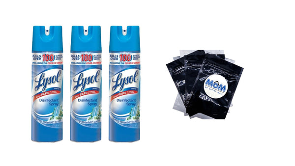 Disinfectant Spray, Spring Waterfall- 3 pack - 19 oz per pack - plus 3 My Outlet Mall Resealable Storage Pouches
