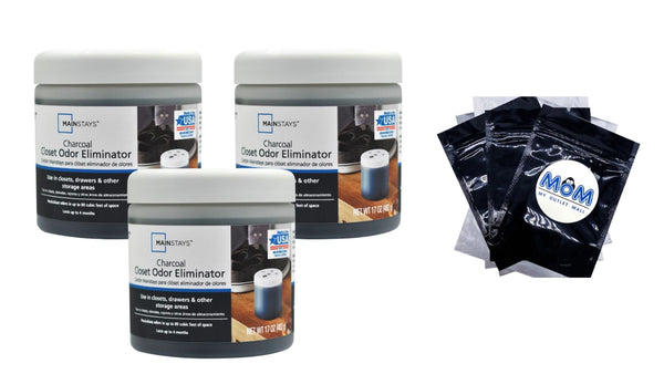 Charcoal Closet Odor Eliminator, Fragrance Free -  3 packs - 17 oz per pack plus 3 My Outlet Mall Resealable Storage Pouches