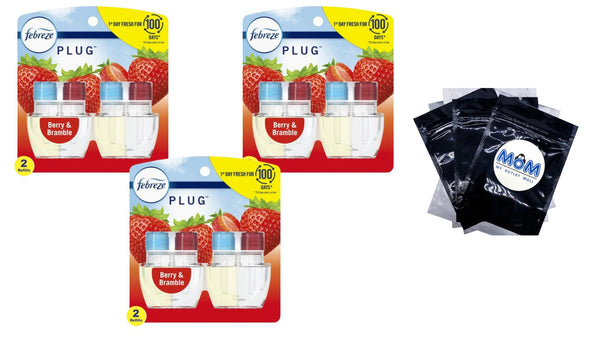 Plug Refill Odor-Fighting Air Freshener Berry & Bramble Scent - 3 packs - 2 count per pack - plus 3 My Outlet Mall Resealable Storage Pouches