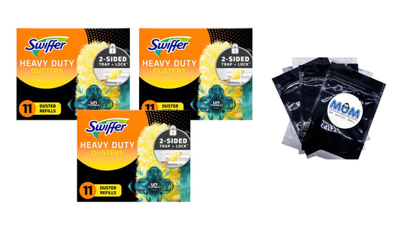 Duster Multi-Surface Heavy Duty Refills, Unstopables Fresh Scent - 3 packs - 11 Count per pack - plus 3 My Outlet Mall Resealable Storage Pouches