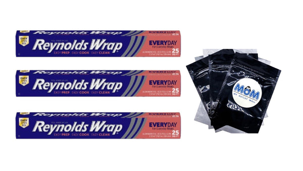 Everyday Strength Aluminum Foil  - 3 packs -  25 square feet per pack - plus 3 My Outlet Mall Resealable Storage Pouches