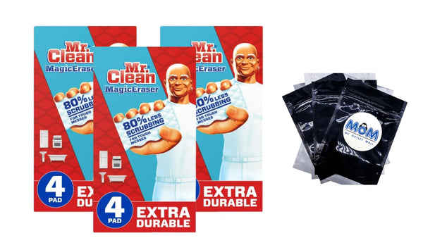 Magic Eraser Extra Durable Cleaning Pad - 3 packs -  4 count per pack - plus 3 My Outlet Mall Resealable Storage Pouches