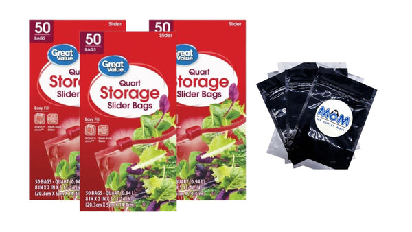 Fresh Seal Slider Zipper Bags, Quart Storage  - 3 packs -  50 Count per pack - plus 3 My Outlet Mall Resealable Storage Pouches