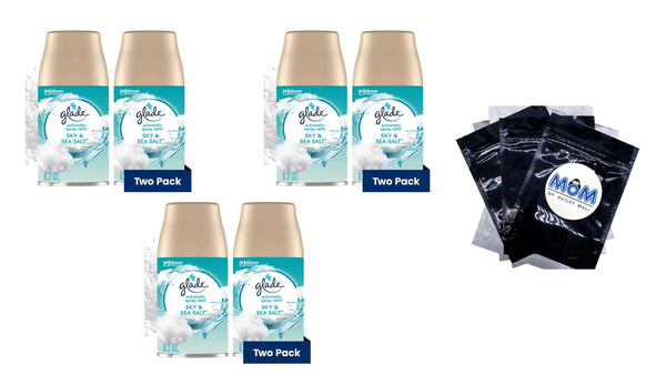 Automatic Spray Refills, Air Freshener, Infused with Essential Oils, Sky & Sea Salt - 3 packs - 2 count per pack - plus 3 My Outlet Mall Resealable Storage Pouches