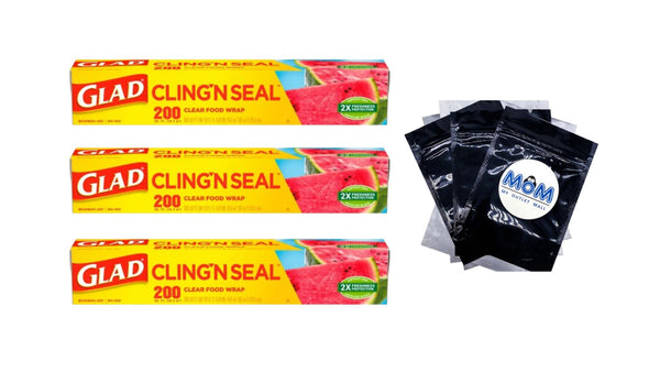 Cling N Seal Plastic Food Wrap - 3 packs -  200 sq ft Roll per pack - plus 3 My Outlet Mall Resealable Storage Pouches