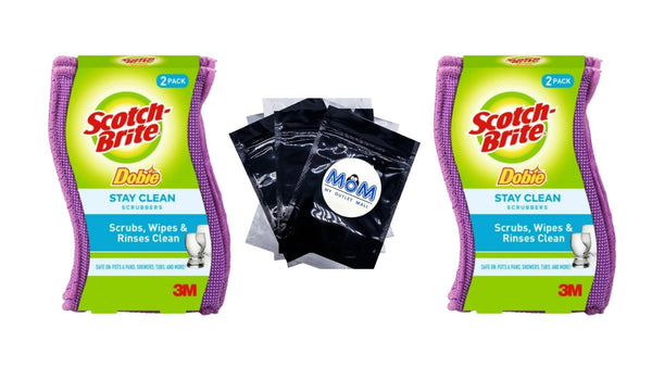 Dobie Stay Clean Scrubbers - 2 packs -  2 count per pack - plus 3 My Outlet Mall Resealable Storage Pouches