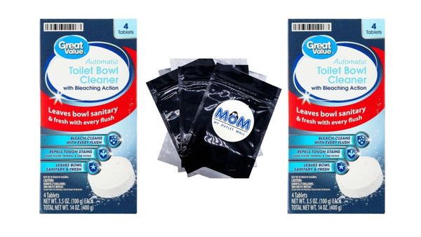 Automatic Toilet Bowl Cleaner Tablets with Bleaching Action - 2 Packs - 4 count per pack - plus 3 My Outlet Mall Resealable Storage Pouches