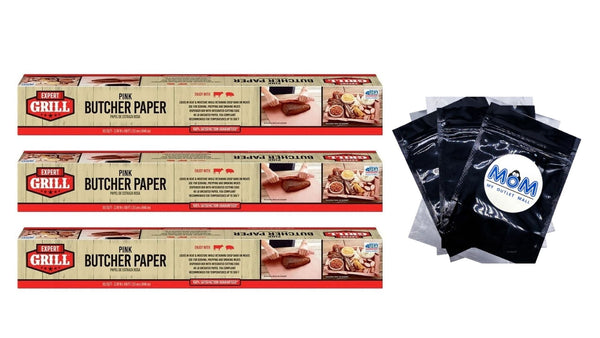 Pink Butcher Paper - Food Wrap Ideal for Improving Tenderness and Bark on Brisket - 3 packs -  22" wide per pack - plus 3 My Outlet Mall Resealable Storage Pouches