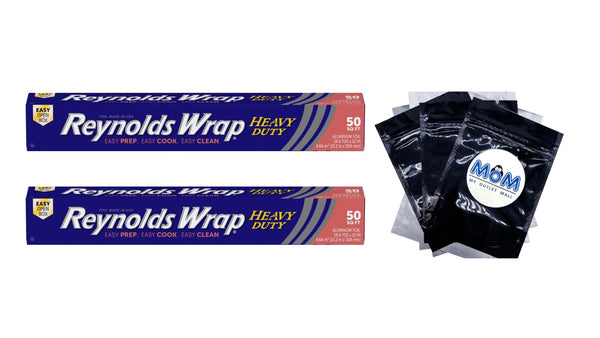 Heavy Duty Aluminum Foil, 12 Inch Width - 2 packs -  50 square feet per pack - plus 3 My Outlet Mall Resealable Storage Pouches