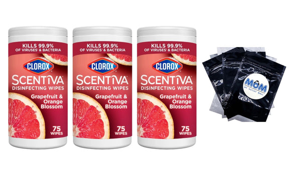 Scentiva Bleach-Free Cleaning Wipes, Grapefruit & Orange Blossom - 3 packs - 75 count per pack - plus 3 My Outlet Mall Resealable Storage Pouches