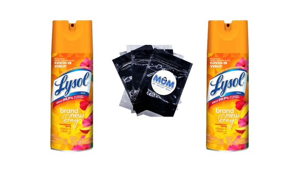 Disinfectant Spray, Sanitizing and Antibacterial Spray, For Disinfecting and Deodorizing, Brand New Day - Mango & Hibiscus - 2 packs - 12.5 oz per pack - plus 3 My Outlet Mall Resealable Storage Pouches
