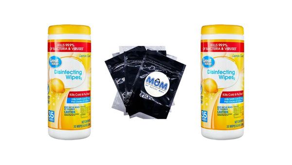 Disinfecting Wipes, Lemon Scent - 2 packs - 35 count per pack - plus 3 My Outlet Mall Resealable Storage Pouches