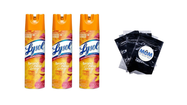 Disinfectant Spray, Sanitizing and Antibacterial Spray, For Disinfecting and Deodorizing, Brand New Day - Mango & Hibiscus - 3 packs - 19 oz per pack - plus 3 My Outlet Mall Resealable Storage Pouches