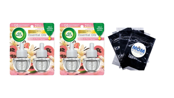 Plug in Scented Oil Refill, Vanilla and Pink Papaya, Air Freshener, Essential Oils - 2 packs - 2 Count per pack - plus 3 My Outlet Mall Resealable Storage Pouches