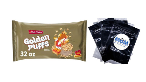 Golden Puffs Breakfast Cereal, Puffed Wheat Cereal, 1 Pack, 32 oz per pack, plus 3 My Outlet Mall Resealable Storage Pouches