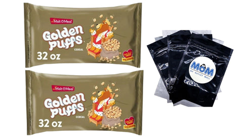 Golden Puffs Breakfast Cereal, Puffed Wheat Cereal, 2 Packs, 32 oz per pack, plus 3 My Outlet Mall Resealable Storage Pouches