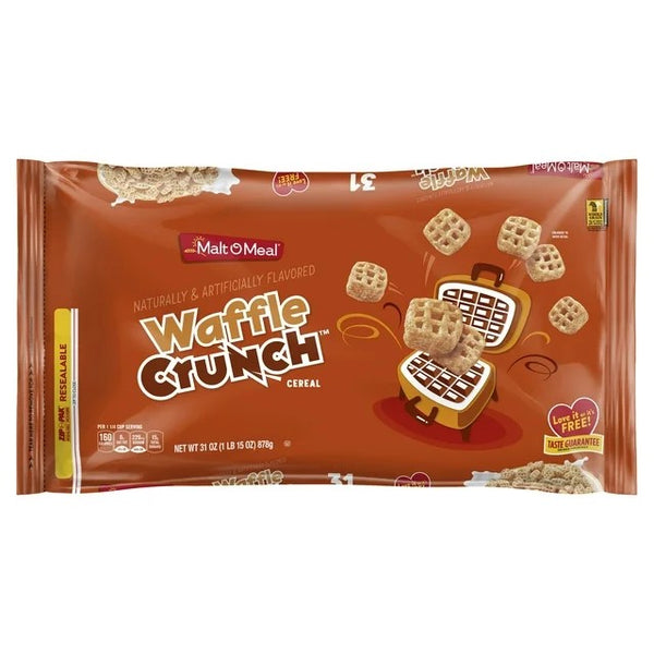 Waffle Crunch, Kids Breakfast Cereal, Family Size Bulk Bagged Cereal ,1 Pack ,31 oz per pack - plus 3 My Outlet Mall Resealable Storage Pouches