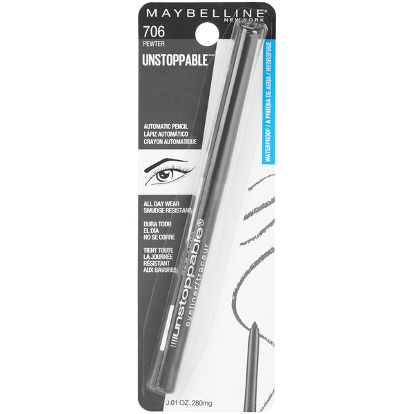 Maybelline Unstoppable Waterproof Eyeliner ,Pewter ,1 pack - 0.01 oz - plus 3 My Outlet Mall Resealable Storage Pouches