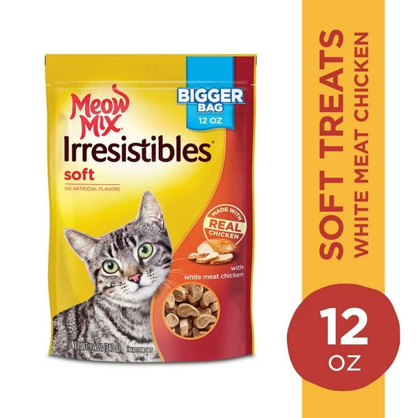 Irresistibles Soft Cat Treats With White Meat Chicken, 3 pack, 12 oz per pack, plus 3 My Outlet Mall Resealable Storage Pouches