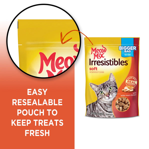 Irresistibles Soft Cat Treats With White Meat Chicken, 3 pack, 12 oz per pack, plus 3 My Outlet Mall Resealable Storage Pouches