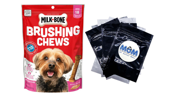 Brushing Chews Daily Dental Dog Treats, Mini, 1 pack, 7.1 oz (18 Bones) plus 3 My Outlet Mall Resealable Storage Pouches