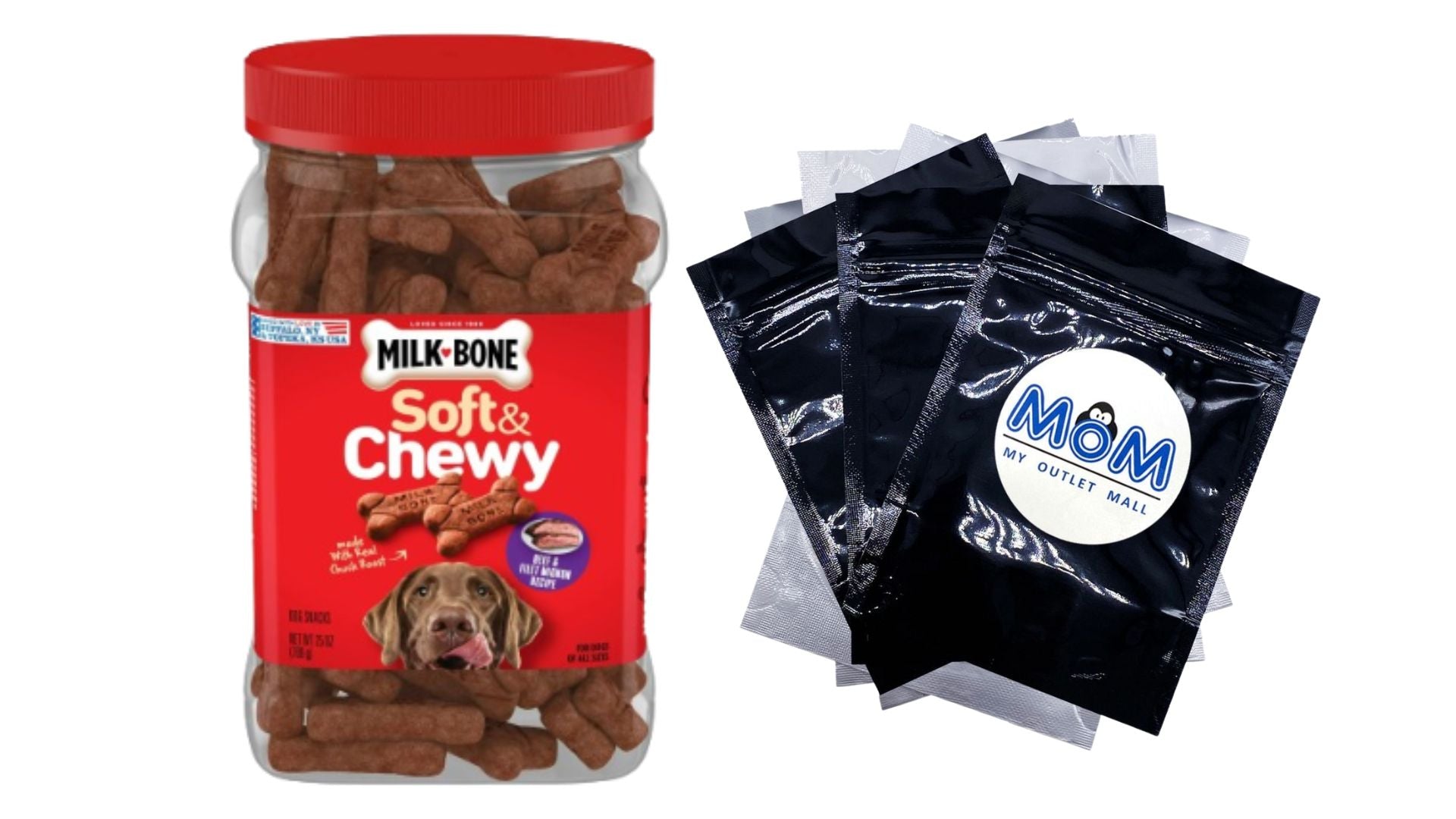 Soft and Chewy Dog Treats, Beef & Filet Mignon Recipe With Chuck Roast, 1 pack, 25 oz, plus 3 My Outlet Mall Resealable Storage Pouches