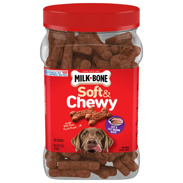 Soft and Chewy Dog Treats, Beef & Filet Mignon Recipe With Chuck Roast, 2 pack, 25 oz per pack, plus 3 My Outlet Mall Resealable Storage Pouches