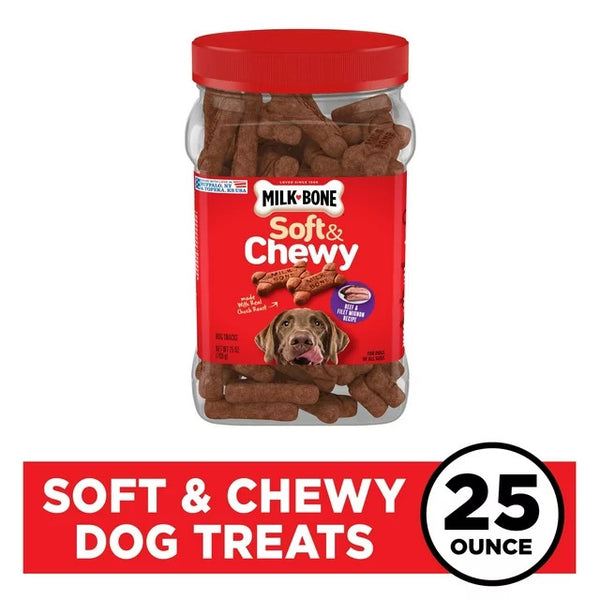 Soft and Chewy Dog Treats, Beef & Filet Mignon Recipe With Chuck Roast, 2 pack, 25 oz per pack, plus 3 My Outlet Mall Resealable Storage Pouches