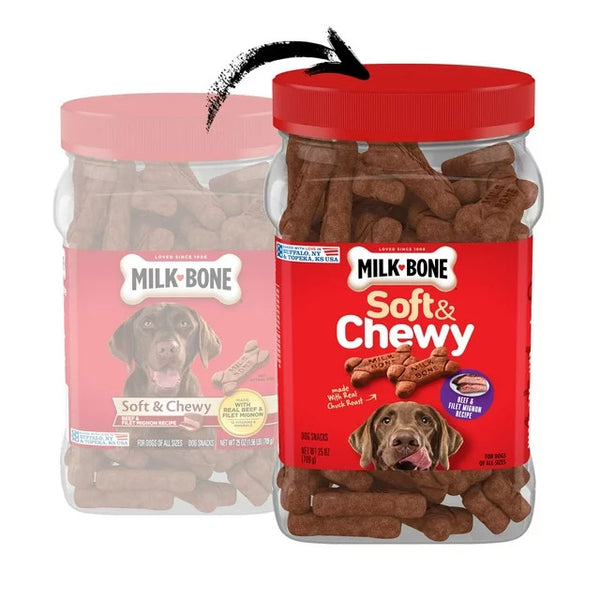 Soft and Chewy Dog Treats, Beef & Filet Mignon Recipe With Chuck Roast, 2 pack, 25 oz per pack, plus 3 My Outlet Mall Resealable Storage Pouches