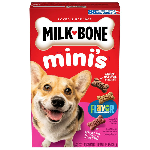 Flavor Snacks Mini Dog Biscuits, Flavored Crunchy Dog Treats, 1 pack, 15 oz, plus 3 My Outlet Mall Resealable Storage Pouches