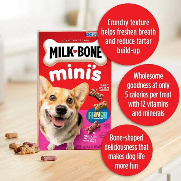 Flavor Snacks Mini Dog Biscuits, Flavored Crunchy Dog Treats, 1 pack, 15 oz, plus 3 My Outlet Mall Resealable Storage Pouches