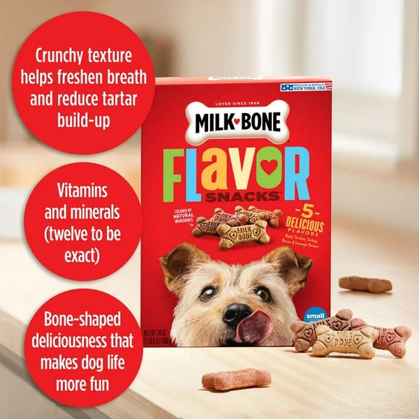 Flavor Snacks Small Dog Biscuits, Flavored Crunchy Dog Treats, 2 pack, 24 oz per pack, plus 3 My Outlet Mall Resealable Storage Pouches