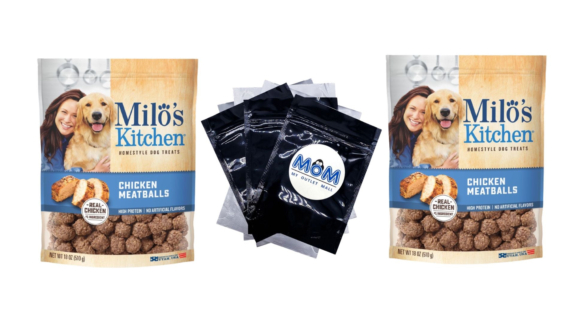 Chicken Meatballs Dog Treats, 2 pack, 18 oz per pack, plus 3 My Outlet Mall Resealable Storage Pouches