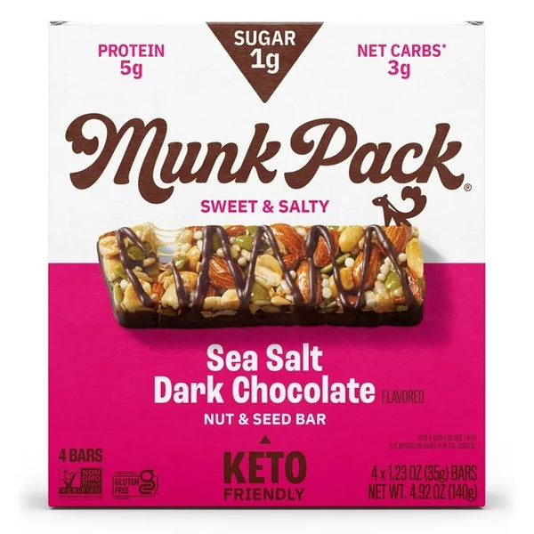 Sugar Nut and Seed Bars Sea Salt Dark Chocolate Shelf-Stable Box, 1 Pack, 4 count per pack, plus 3 My Outlet Mall Resealable Storage Pouches