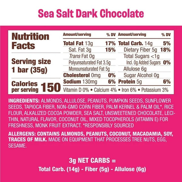 Sugar Nut and Seed Bars Sea Salt Dark Chocolate Shelf-Stable Box, 1 Pack, 4 count per pack, plus 3 My Outlet Mall Resealable Storage Pouches