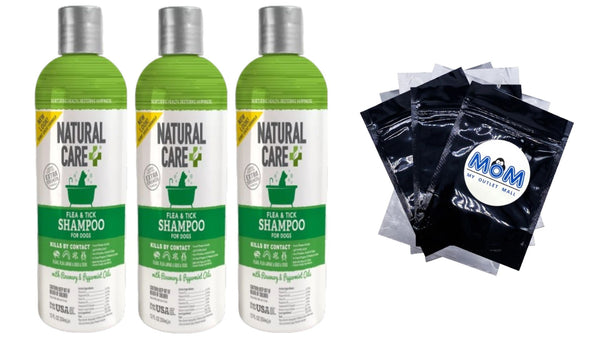 Flea and Tick Dog Shampoo with Certified Natural Oils - 3 packs - 12 oz - plus 3 My Outlet Mall Resealable Storage Pouches