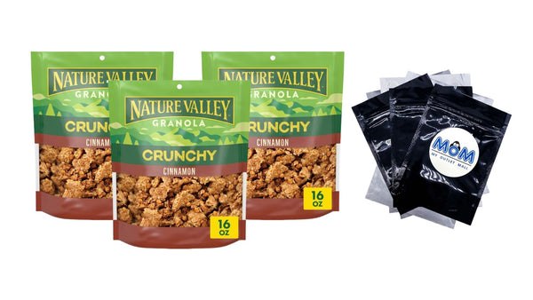 Crunchy Granola, Cinnamon, Resealable Bag, 3 pack, 16 oz per pack, plus 3 My Outlet Mall Resealable Storage Pouches