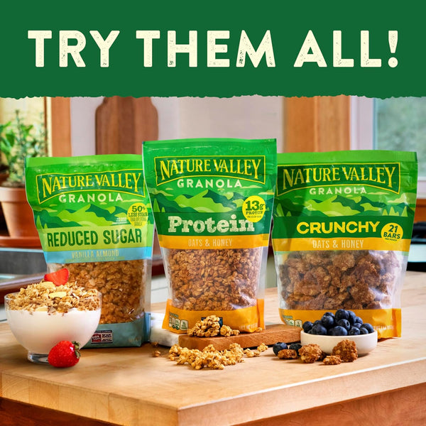 Crunchy Granola, Cinnamon, Resealable Bag, 3 pack, 16 oz per pack, plus 3 My Outlet Mall Resealable Storage Pouches