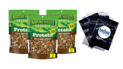 Protein Granola, Oats and Dark Chocolate, Resealable Bag, 3 pack, 11 oz per pack, plus 3 My Outlet Mall Resealable Storage Pouches