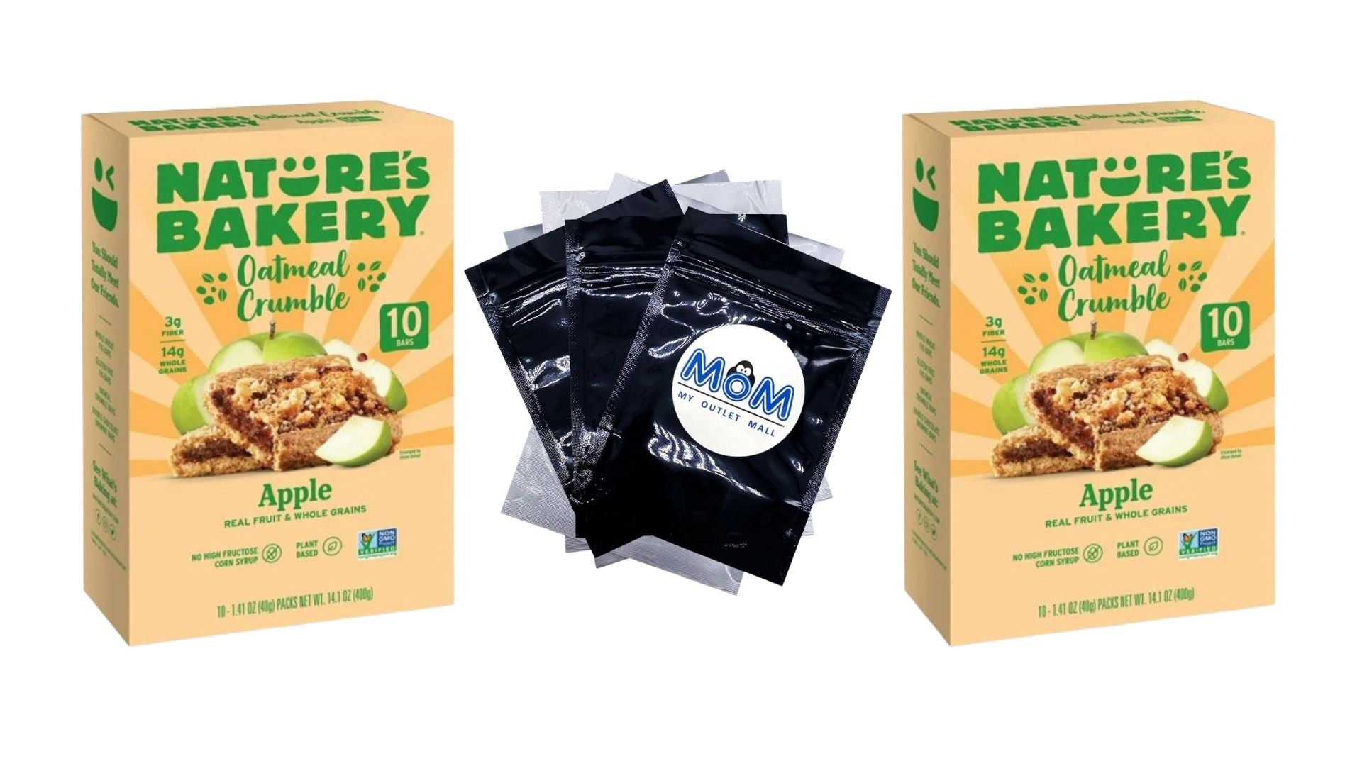 Oatmeal Crumble Apple Breakfast Snack Bars, 2 pack, 10 Count per pack, plus 3 My Outlet Mall Resealable Storage Pouches