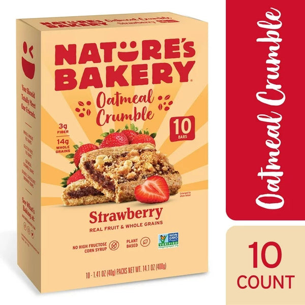 Oatmeal Crumble, Strawberry Breakfast Snack Bars, 2 pack, 10 Count per pack, plus 3 My Outlet Mall Resealable Storage Pouches