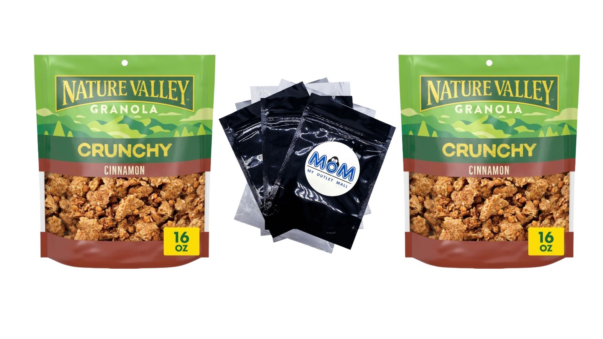 Crunchy Granola, Cinnamon, Resealable Bag - 2 packs - 16 oz - plus 3 My Outlet Mall Resealable Storage Pouches