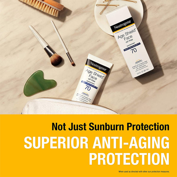 Age Shield Face Oil-free Sunscreens SPF 70 - 2 packs - 3fl oz - Neutrogena - plus 3 My Outlet Mall Resealable Storage Pouches