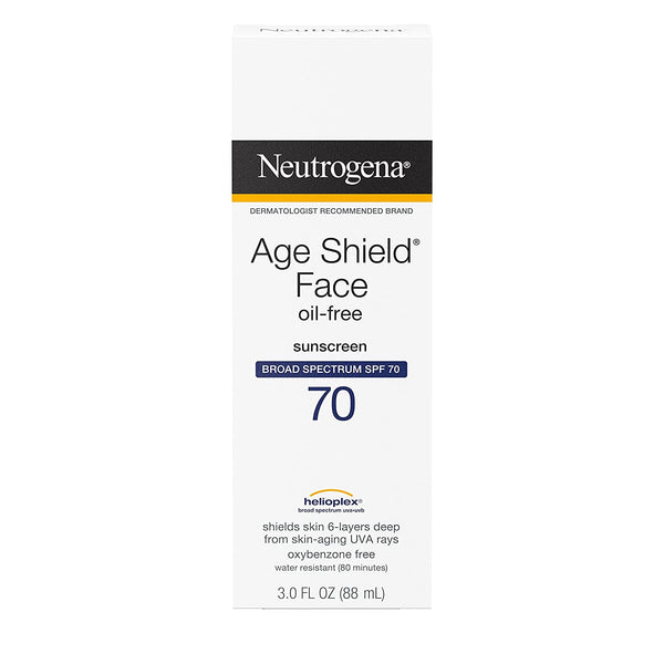 Age Shield Face Oil-free Sunscreens SPF 70 - 2 packs - 3fl oz - Neutrogena - plus 3 My Outlet Mall Resealable Storage Pouches