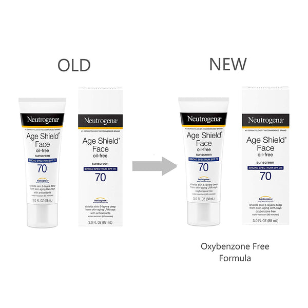 Age Shield Face Oil-free Sunscreens SPF 70 - 1 pack - 3fl oz - Neutrogena - plus 3 My Outlet Mall Resealable Storage Pouches