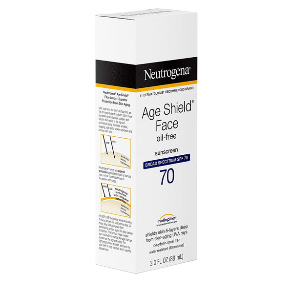 Age Shield Face Oil-free Sunscreens SPF 70 - 2 packs - 3fl oz - Neutrogena - plus 3 My Outlet Mall Resealable Storage Pouches