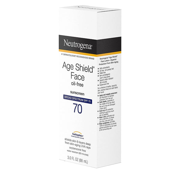 Age Shield Face Oil-free Sunscreens SPF 70 - 1 pack - 3fl oz - Neutrogena - plus 3 My Outlet Mall Resealable Storage Pouches