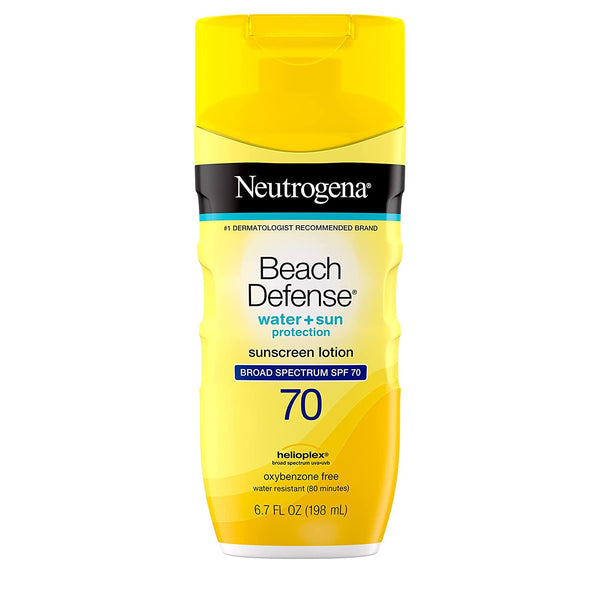 Beach Defense SPF 70 Sunscreen Lotion Oil-free, 2 pack, 6.7 oz per pack, Neutrogena, plus 3 My Outlet Mall Resealable Storage Pouches