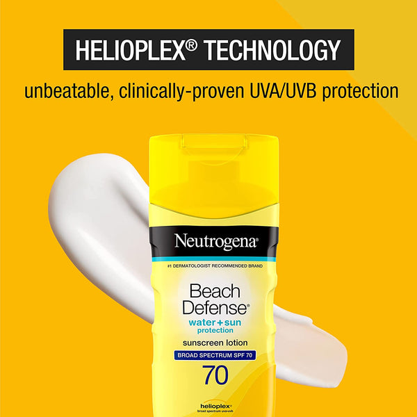 Beach Defense SPF 70 Sunscreen Lotion Oil-free, 2 pack, 6.7 oz per pack, Neutrogena, plus 3 My Outlet Mall Resealable Storage Pouches