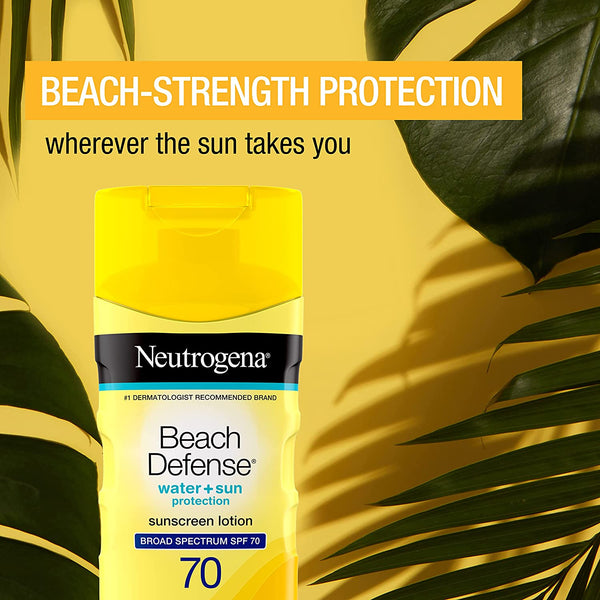 Beach Defense SPF 70 Sunscreen Lotion Oil-free, 2 pack, 6.7 oz per pack, Neutrogena, plus 3 My Outlet Mall Resealable Storage Pouches